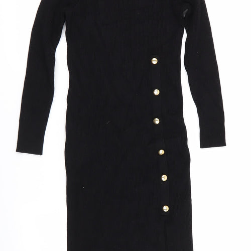 Primark Womens Black   Jumper Dress  Size 12  - Skinny Ribbed Vented front hem