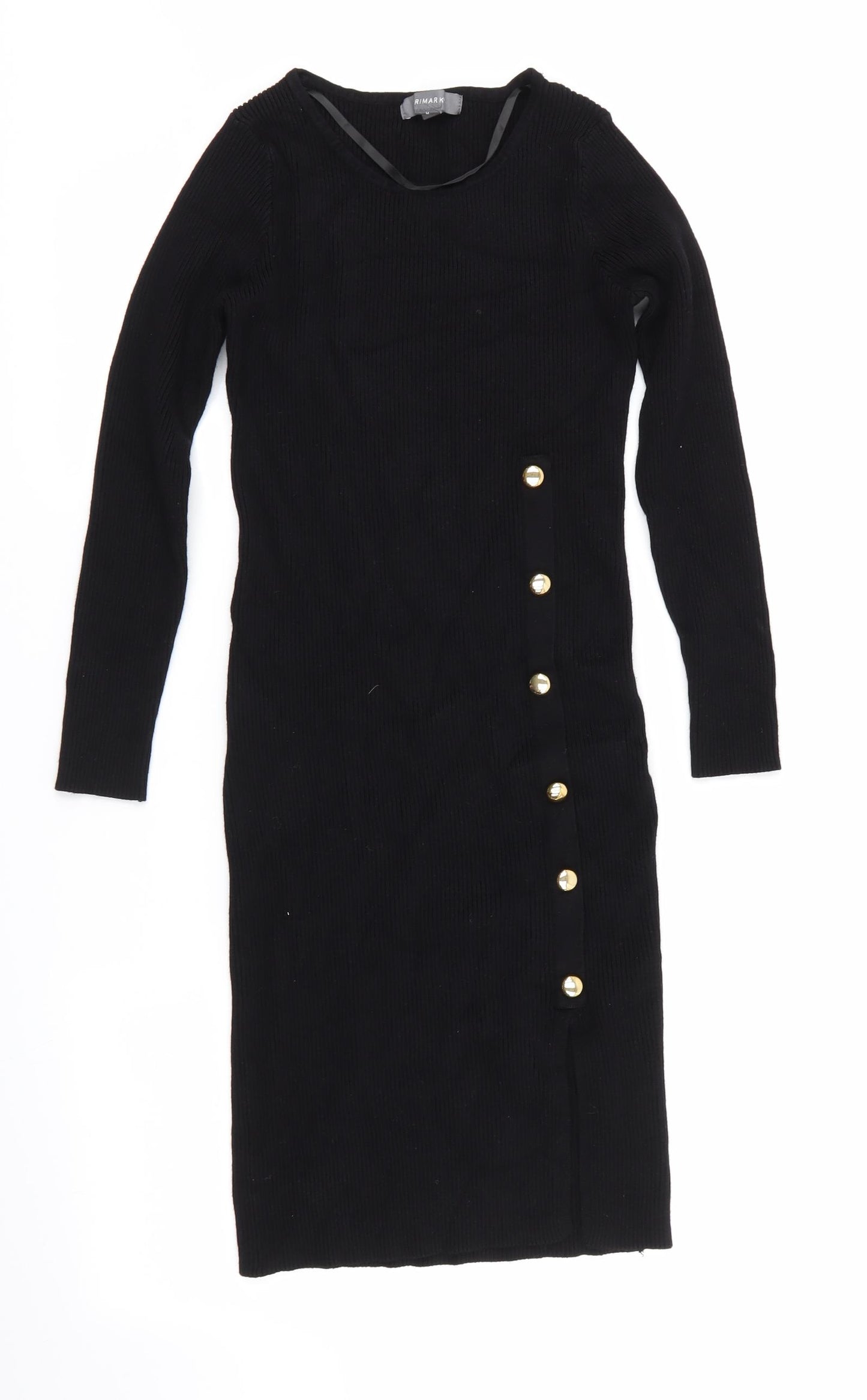 Primark Womens Black   Jumper Dress  Size 12  - Skinny Ribbed Vented front hem