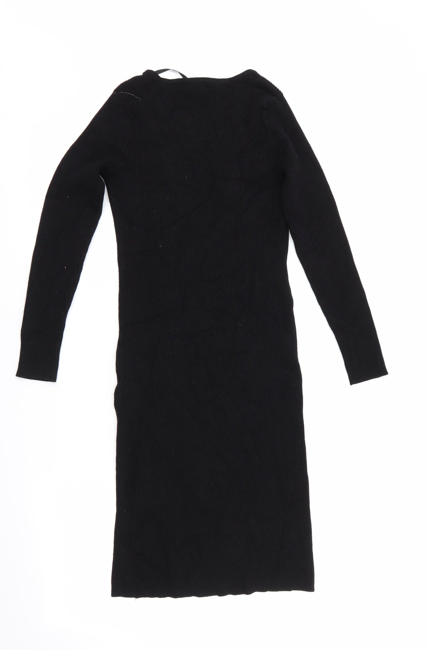 Primark Womens Black   Jumper Dress  Size 12  - Skinny Ribbed Vented front hem