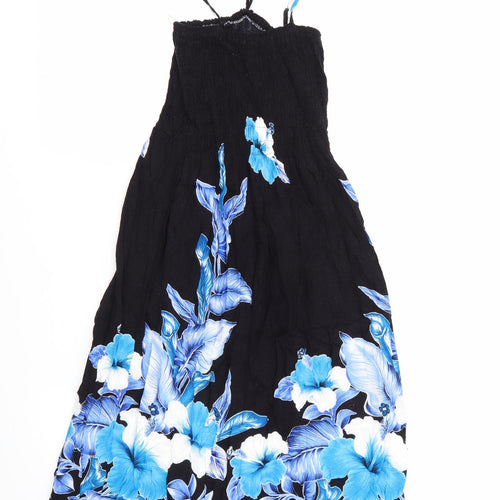 Salony Womens Black Floral  Fit & Flare    - Elasticated Bodice Blue Flowers