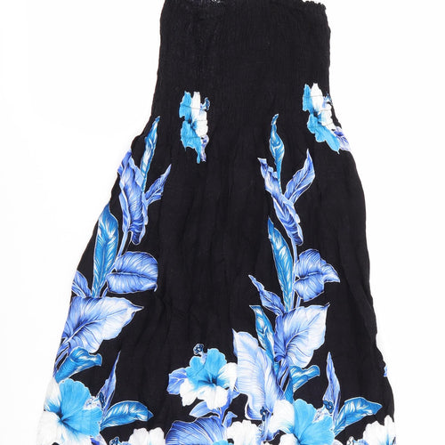 Salony Womens Black Floral  Fit & Flare    - Elasticated Bodice Blue Flowers