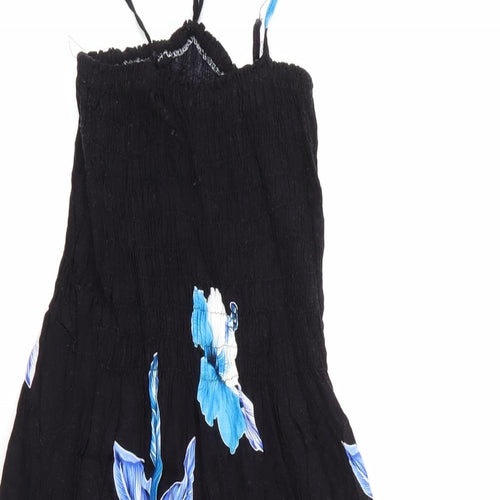 Salony Womens Black Floral  Fit & Flare    - Elasticated Bodice Blue Flowers