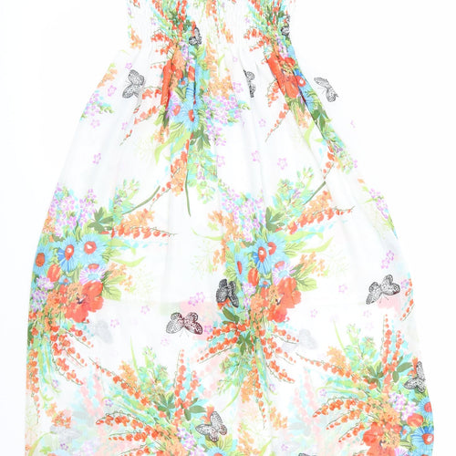 Mei Na Fashion Womens Ivory Floral  Maxi    - Elasticated Bodice Half lined Blue Orange Flowers