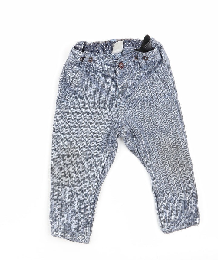 H&M Boys Blue Herringbone  Cargo Trousers Size 12 Months  - Chino Style