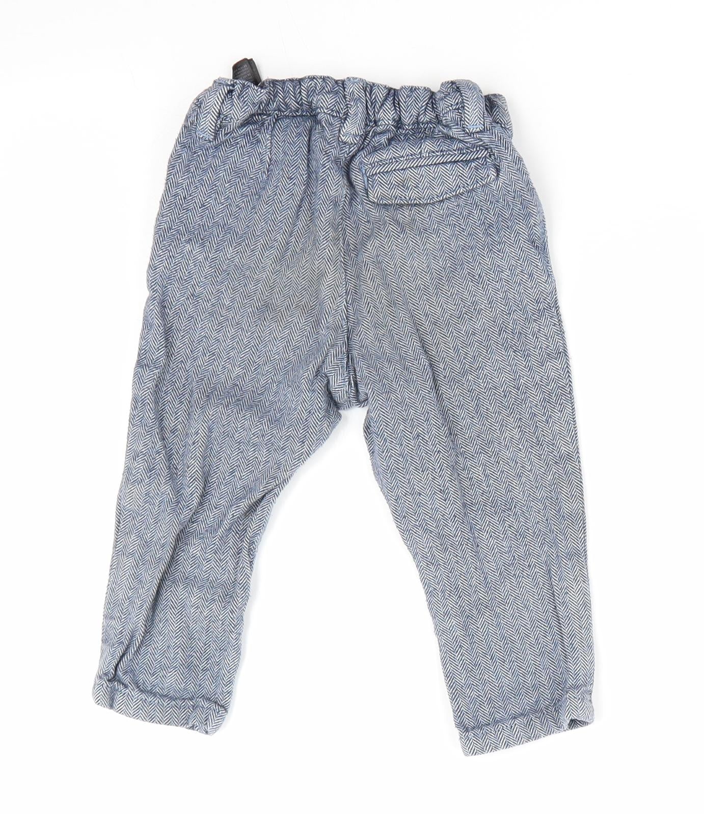 H&M Boys Blue Herringbone  Cargo Trousers Size 12 Months  - Chino Style
