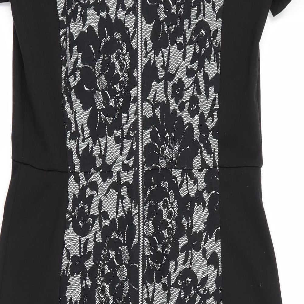 South Womens Black Floral  Bodycon  Size 14  - Back Zie Back Vented Floral Panels