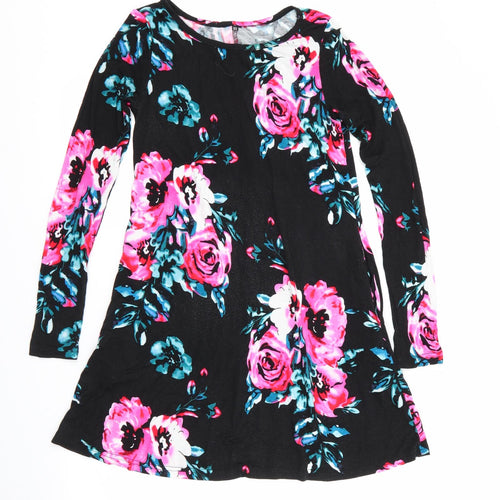 Preworn Womens Black Floral Jersey Fit & Flare  Size XS  - pink & blue flowers