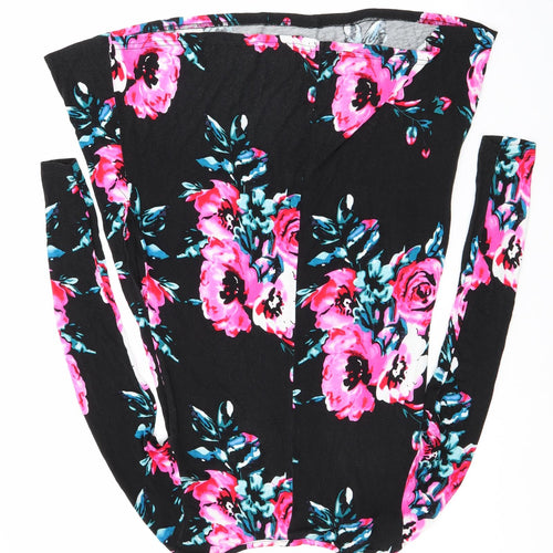 Preworn Womens Black Floral Jersey Fit & Flare  Size XS  - pink & blue flowers