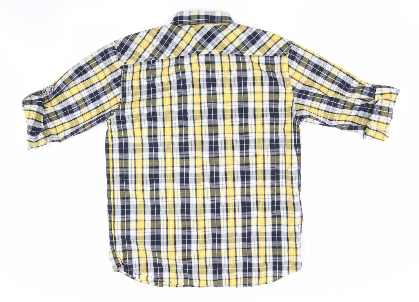 US Polo Association Womens Yellow Check  Basic Button-Up Size 14  - Blue & Yellow Adjustable Length Sleeves