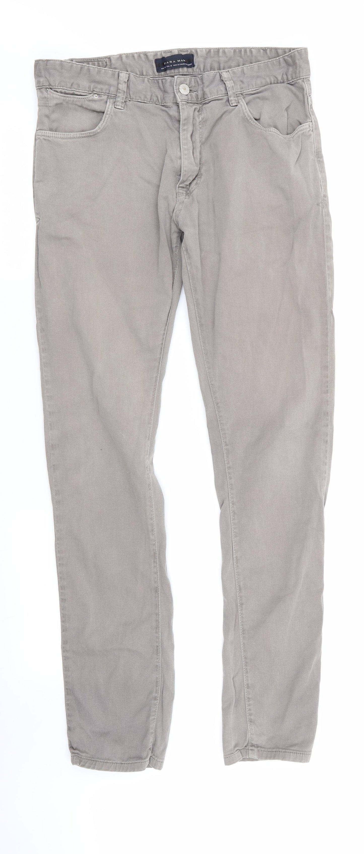 Zara Man Mens Brown  Canvas Chino Trousers Size 32 in L32 in - Taupe in Colour