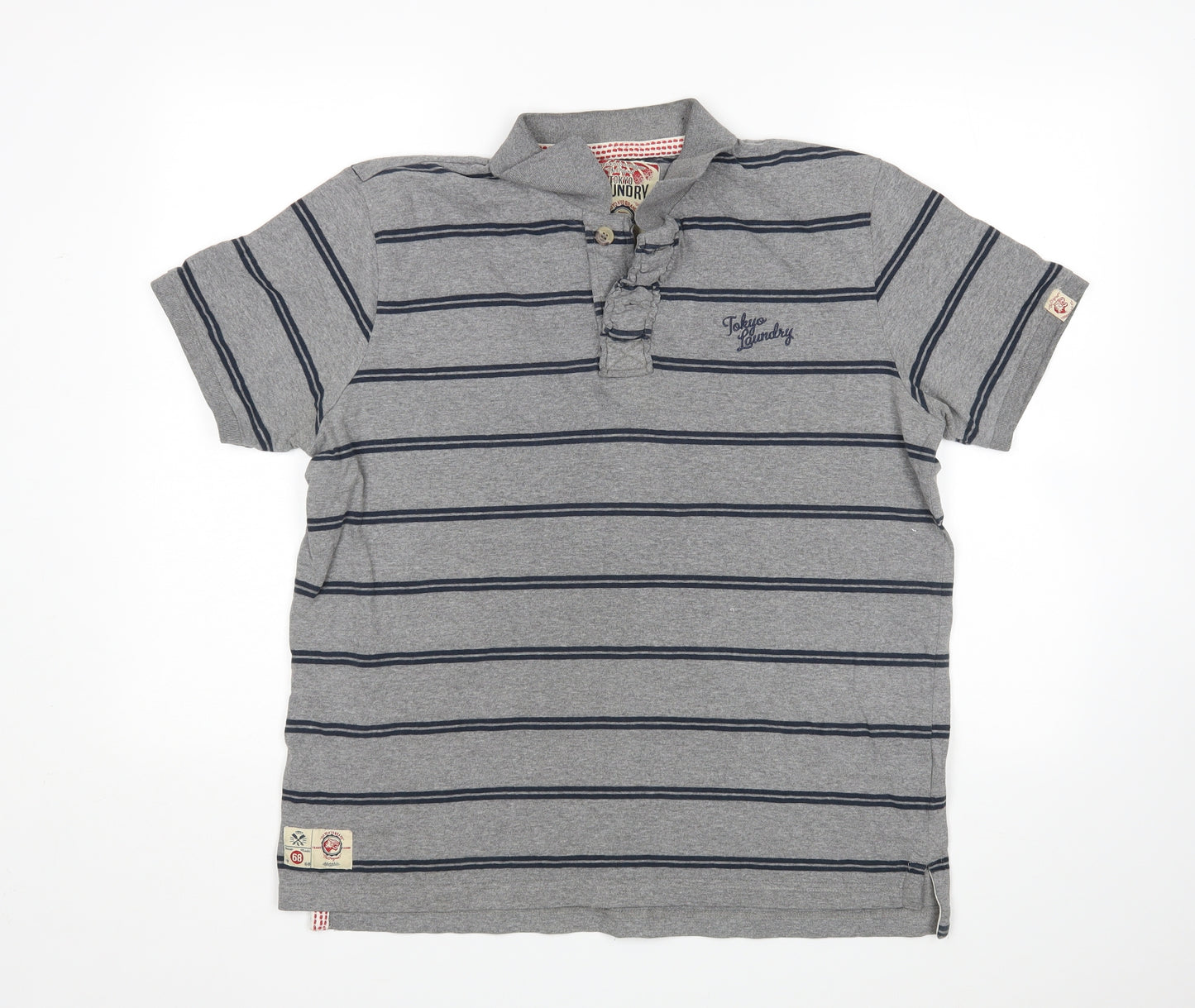 Tokyo Laundry Womens Grey Striped  Basic Polo Size L
