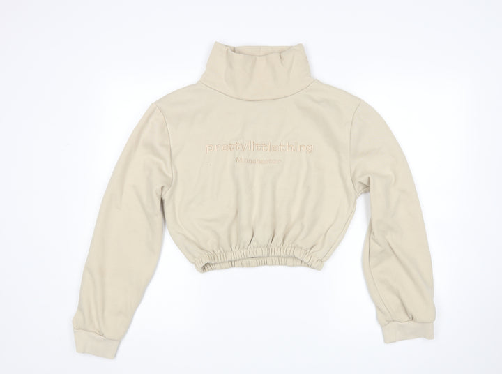 PRETTYLITTLETHING Womens Beige   Pullover Sweatshirt Size M  - Cropped