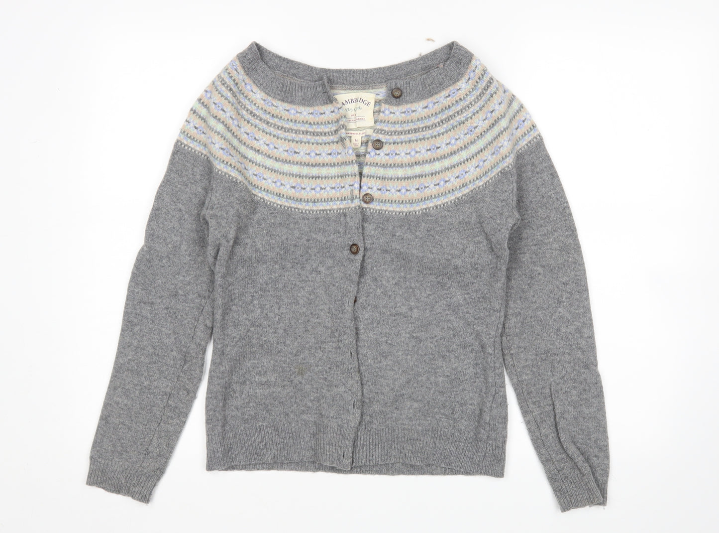 Cambridge Womens Grey Striped  Cardigan Jumper Size M