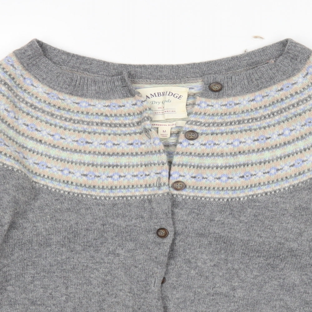 Cambridge Womens Grey Striped  Cardigan Jumper Size M