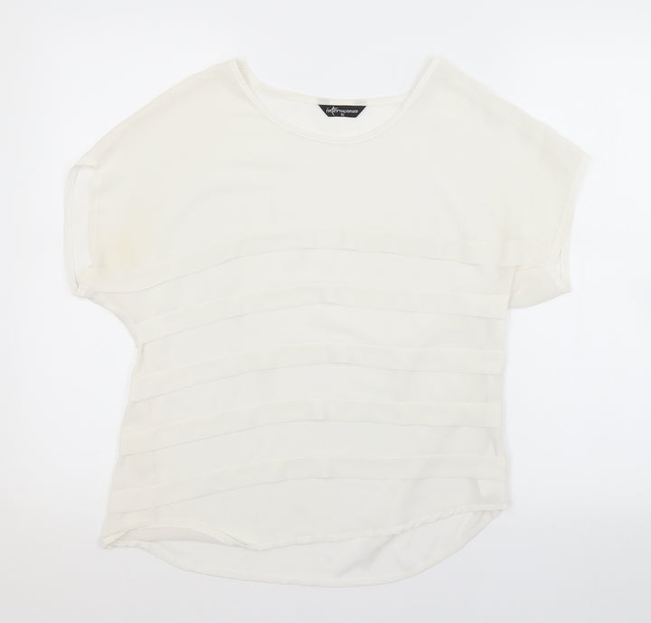 Internacionale Womens White Striped Basic Blouse Size 10