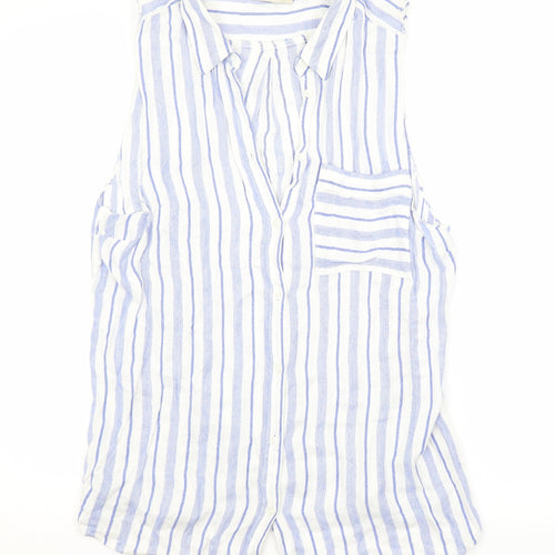 Papaya Womens Blue Striped  Basic Button-Up Size 10