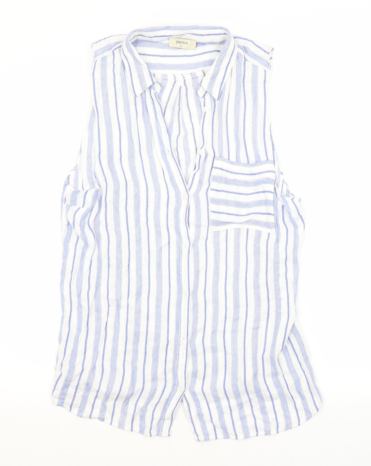 Papaya Womens Blue Striped  Basic Button-Up Size 10