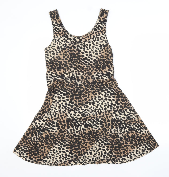 Atmosphere Womens Brown Animal Print A-Line Size 10