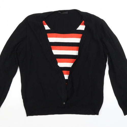 JUST ELEGANCE Womens Black Striped  Cardigan Jumper Size XL