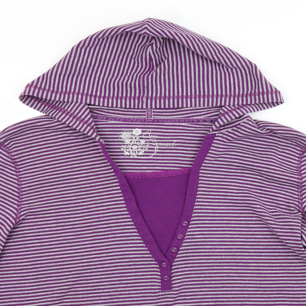 BM Womens Purple Striped  Pullover Hoodie Size XL