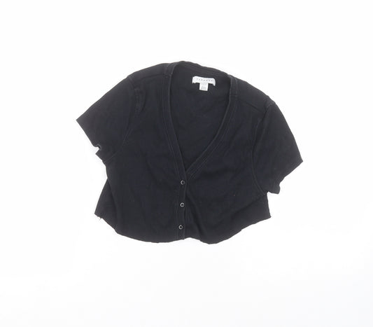 Front view of Topshop women’s blue cardigan jumper, size UK 6