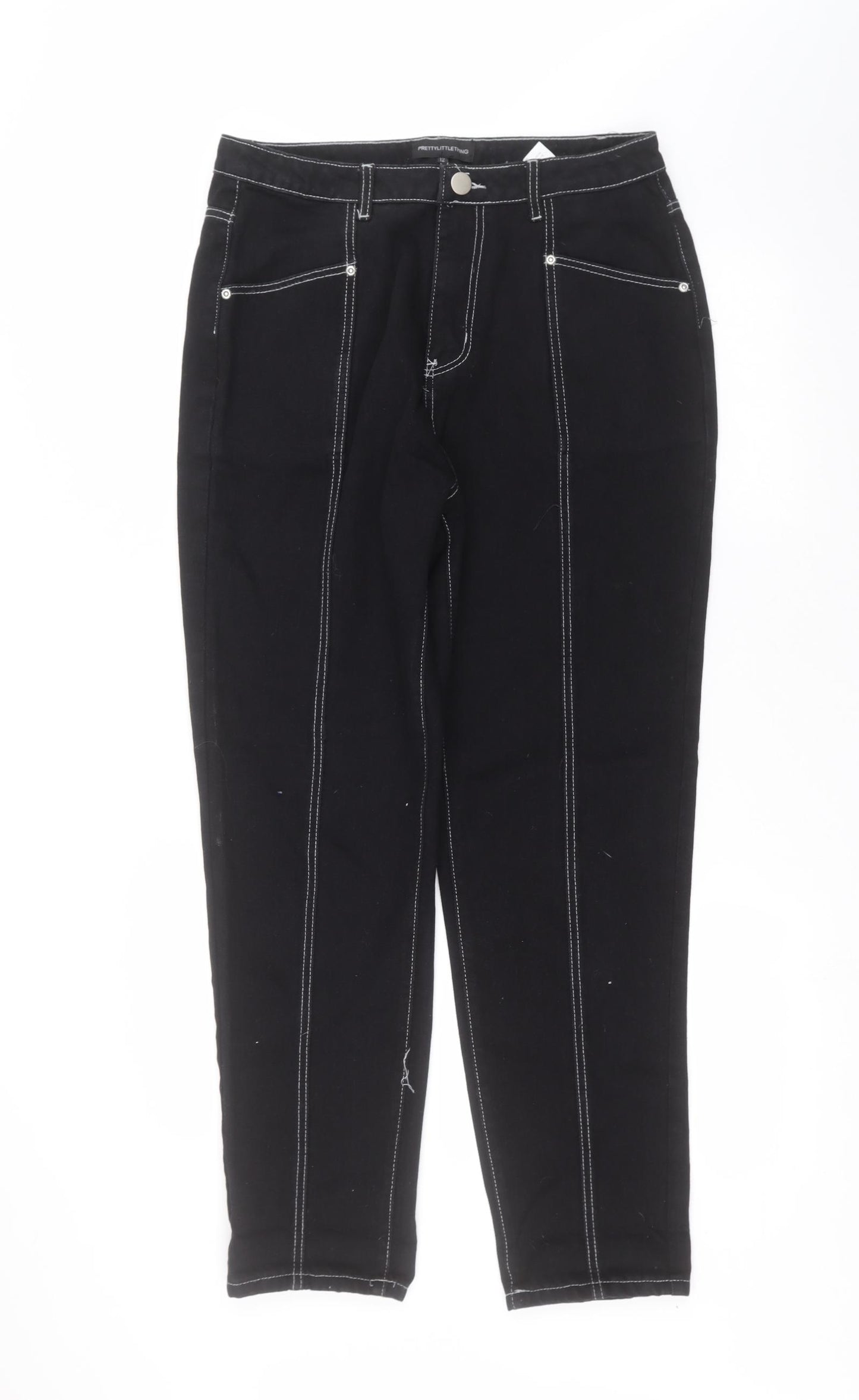 PRETTYLITTLETHING Womens Black   Straight Jeans Size 12 L28 in