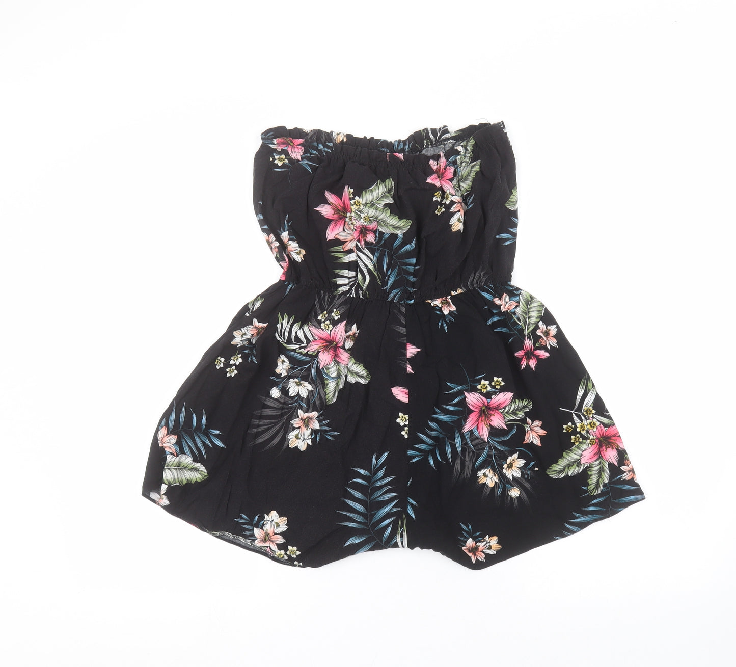 New Look Womens Black Floral  Playsuit One-Piece Size 12