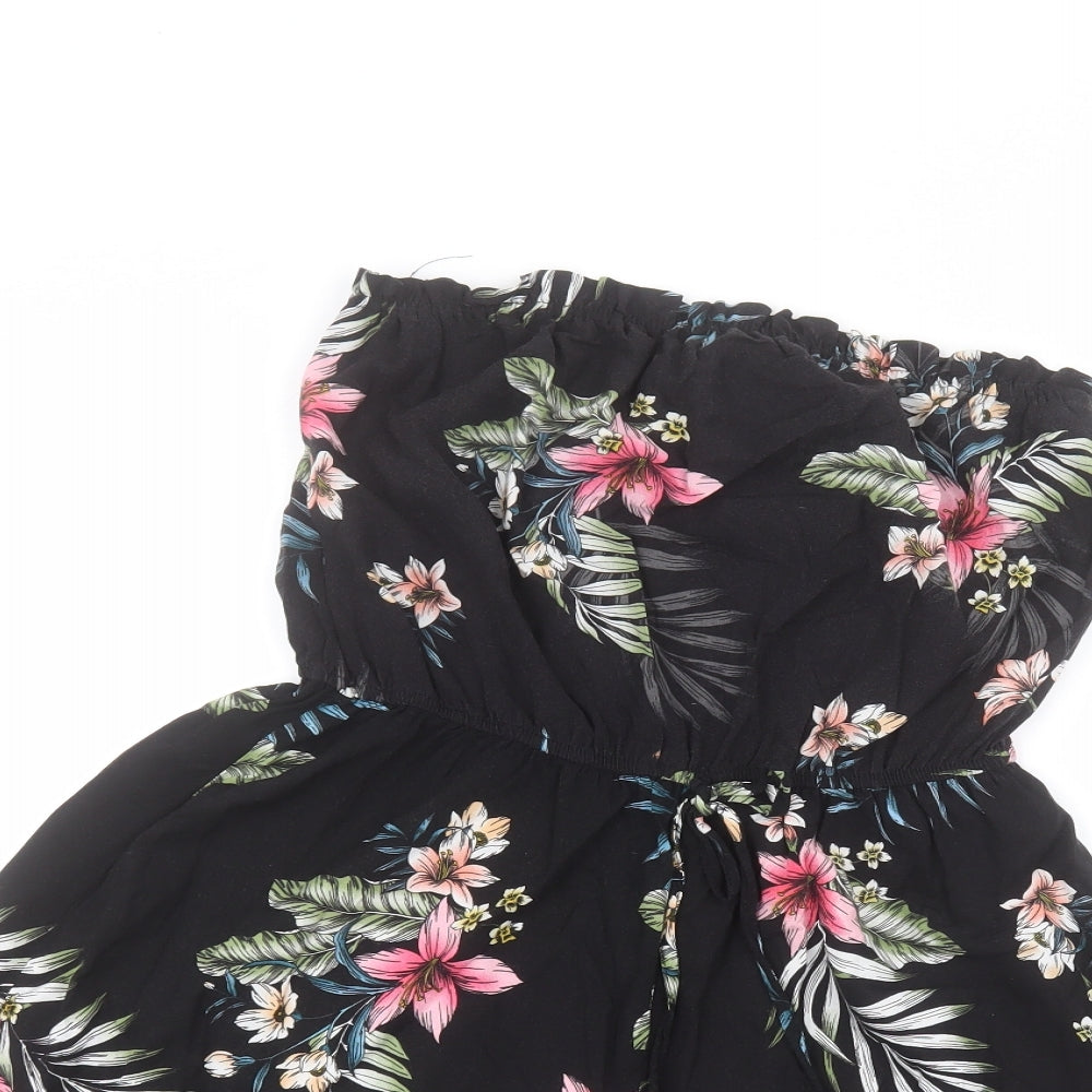 New Look Womens Black Floral  Playsuit One-Piece Size 12