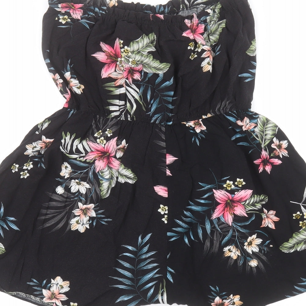 New Look Womens Black Floral  Playsuit One-Piece Size 12