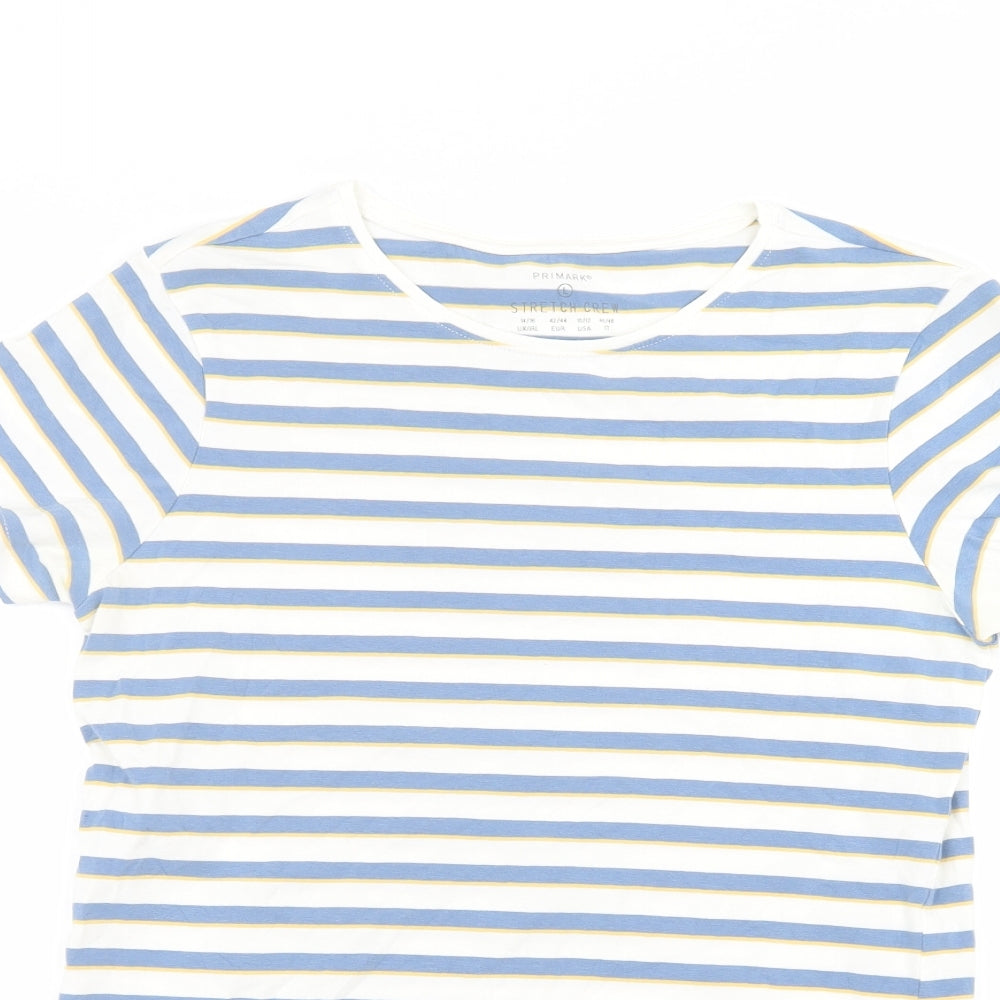 Primark Womens White Striped  Basic T-Shirt Size L