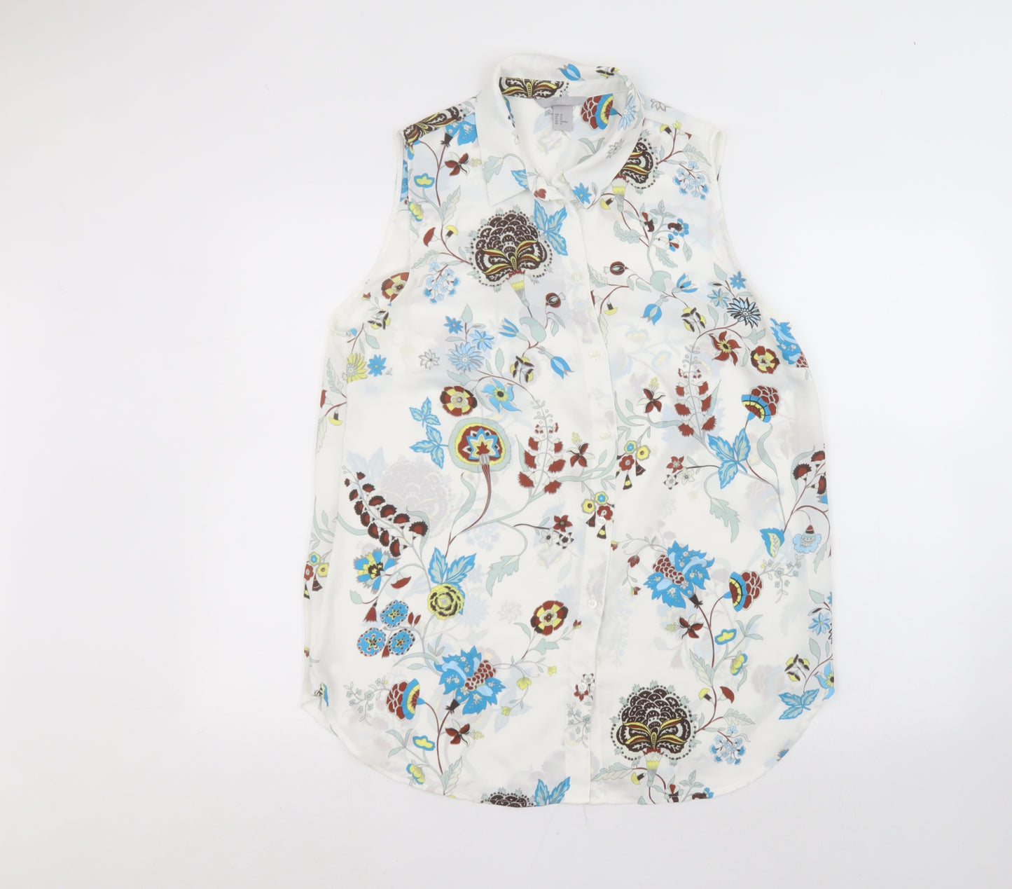 H&M Womens White Floral  Basic Button-Up Size 14