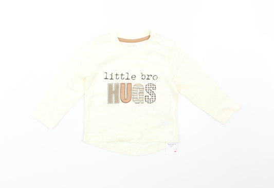 Front view of Nutmeg Yellow Basic T-Shirt, size 9-12, Months - LITTLE BRO HUGS