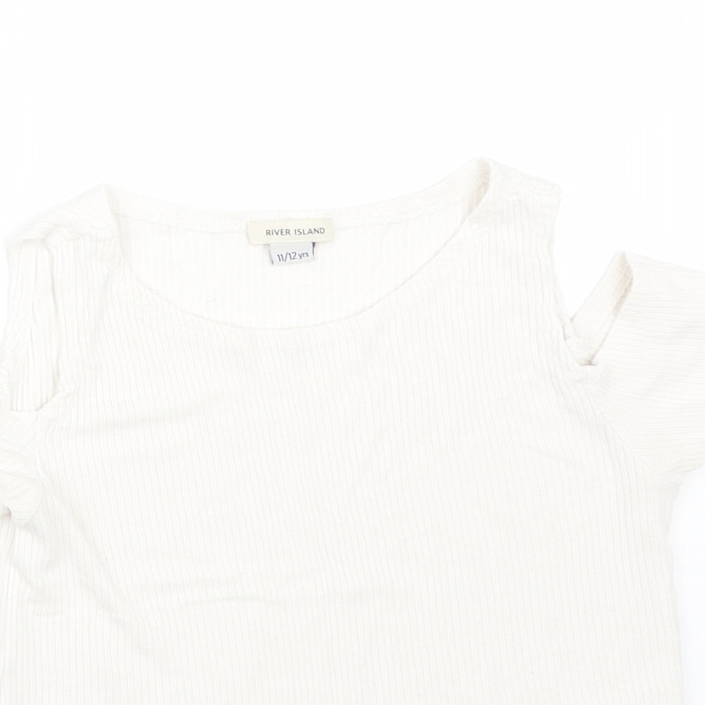 River Island Girls White Striped  Basic T-Shirt Size 11-12 Years