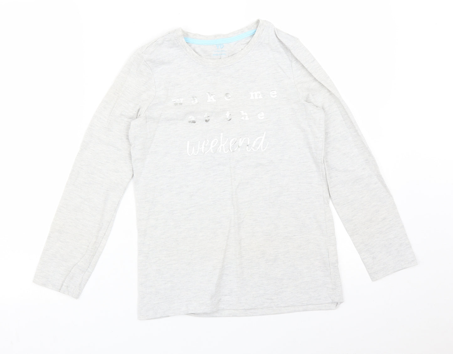 Primark Girls Grey Solid   Pyjama Top Size 11-12 Years  - WAKE ME UP AT THE WEEKEND