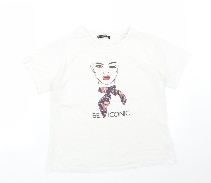 DUNNES Womens White Basic T-Shirt Size S - BE ICONIC WOMAN
