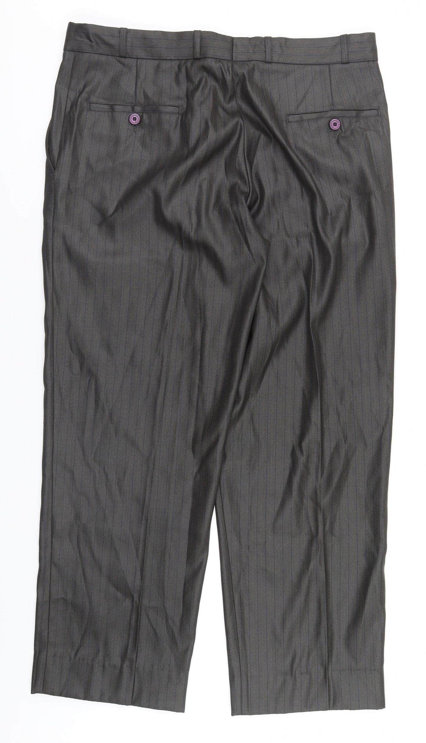 Preworn Mens Green Striped  Dress Pants Trousers Size 36 L29 in