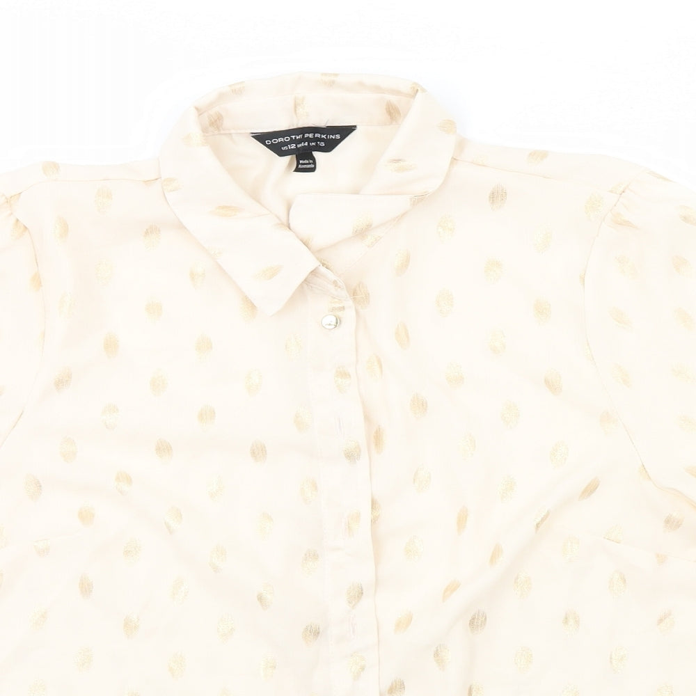 Dorothy Perkins Womens Ivory Geometric  Basic Button-Up Size 16
