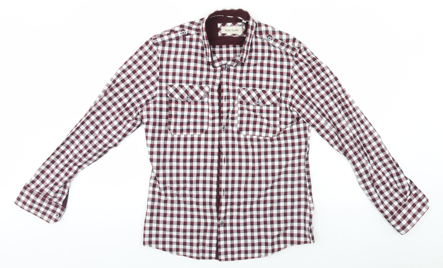 River Island Mens Grey Check   Button-Up Size M