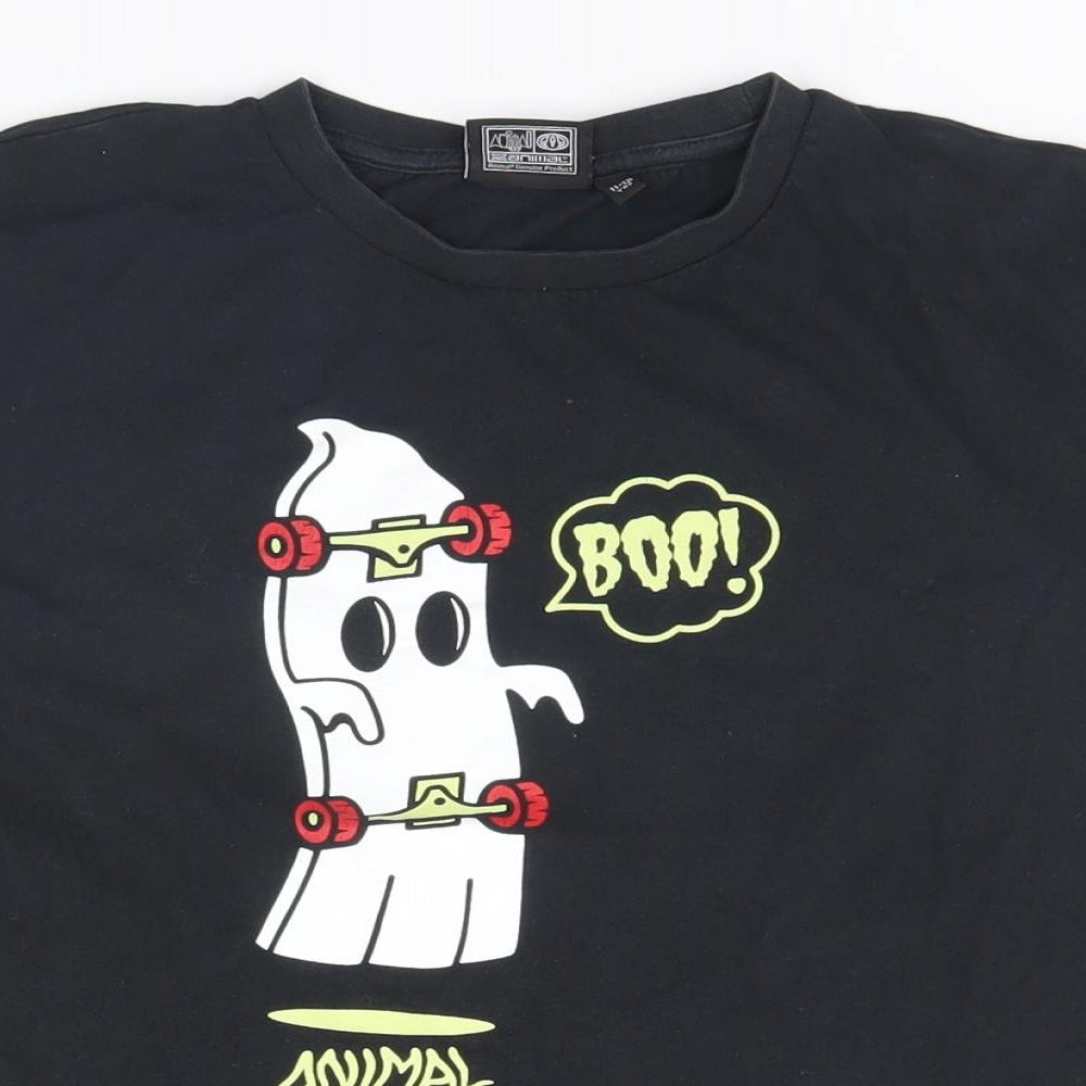 Animal Boys Black   Basic T-Shirt Size 11-12 Years  - Skateboard, Ghost