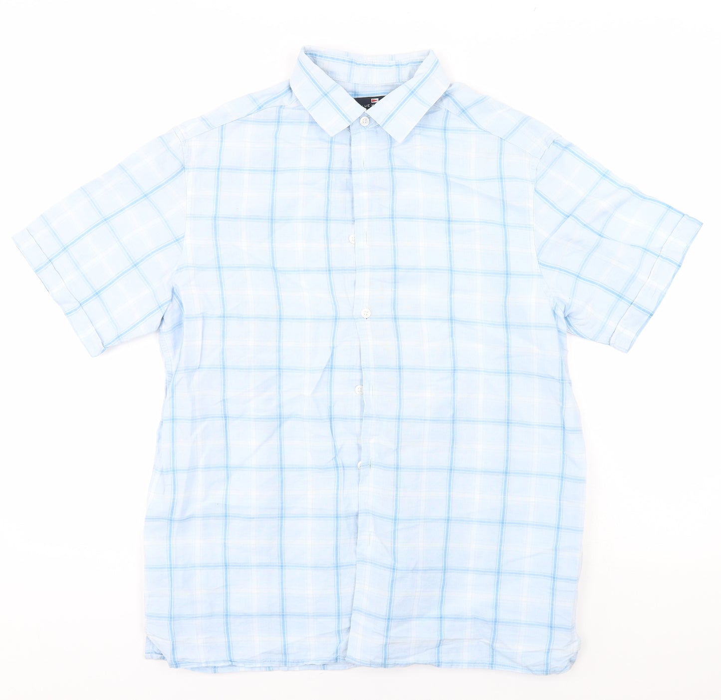 Blue Harbour Mens Blue Plaid   Button-Up Size M