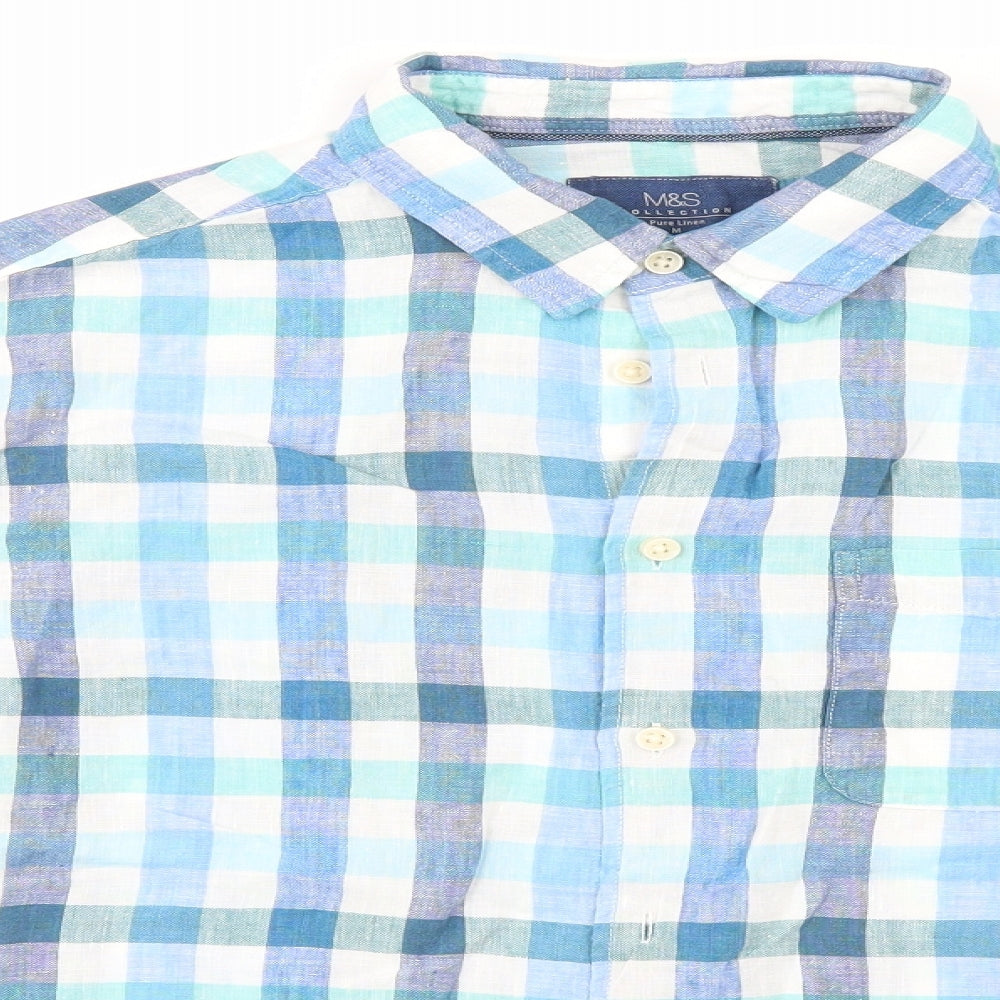 Marks and Spencer Mens Blue Check   Button-Up Size M