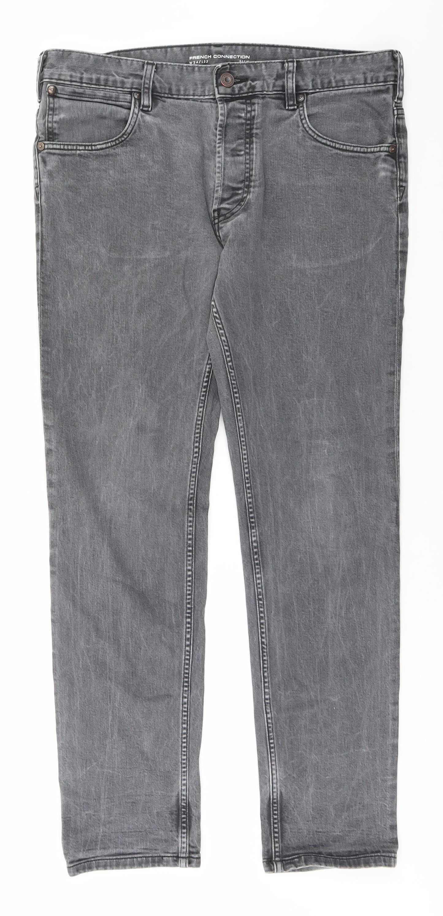 French Connection Mens Grey   Straight Jeans Size 34 L30 in