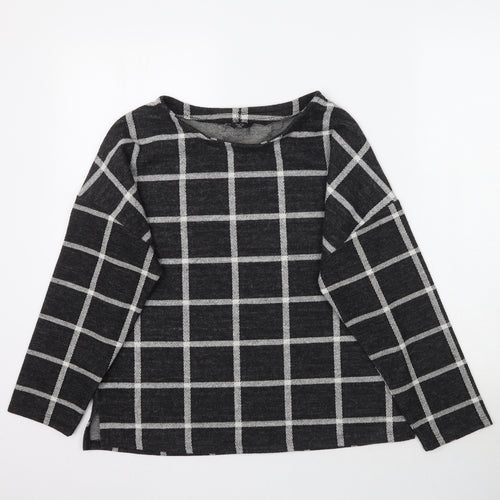 M&Co Womens Black Plaid  Basic T-Shirt Size 14