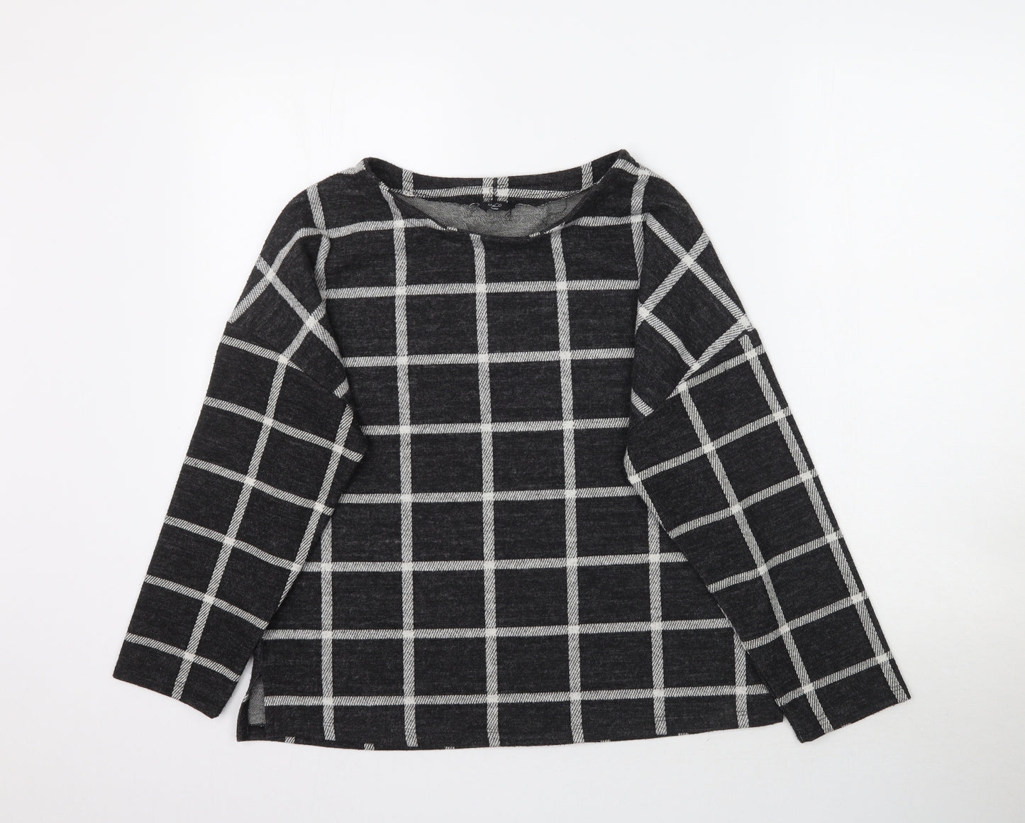 M&Co Womens Black Plaid  Basic T-Shirt Size 14
