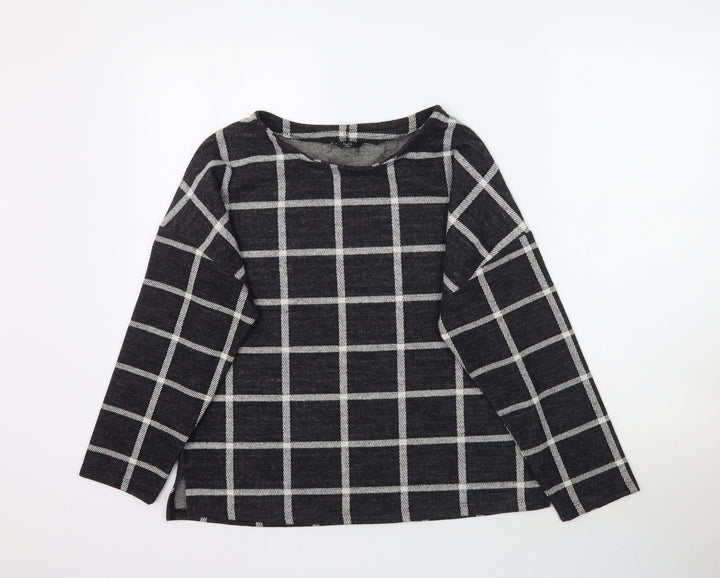 M&Co Womens Black Plaid  Basic T-Shirt Size 14