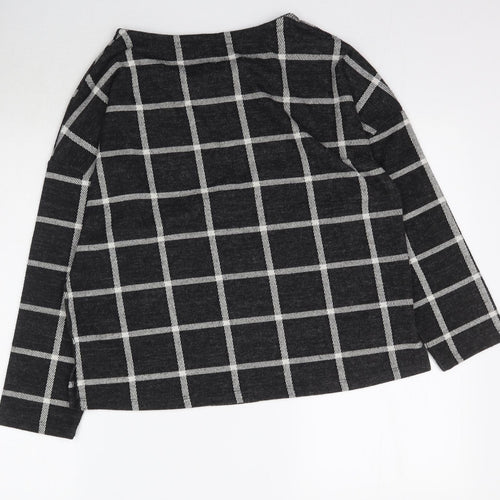 M&Co Womens Black Plaid  Basic T-Shirt Size 14