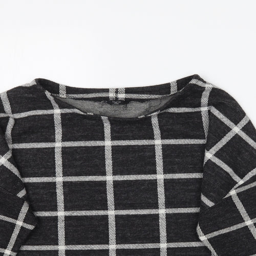 M&Co Womens Black Plaid  Basic T-Shirt Size 14