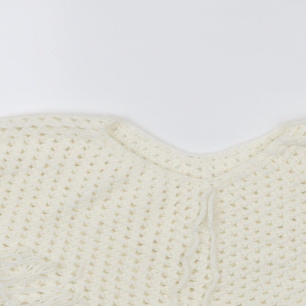 Preworn Womens White  Knit Pullover Jumper One Size  - Poncho