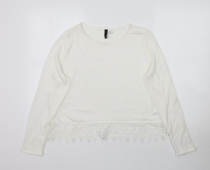 H&M Womens White Knit Pullover Jumper Size L - Thin material