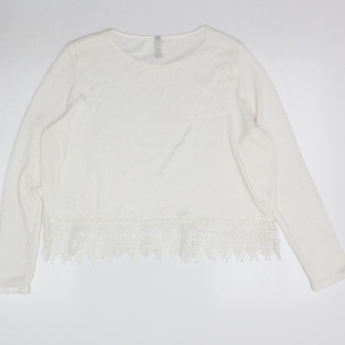 H&M Womens White  Knit Pullover Jumper Size L  - Thin material